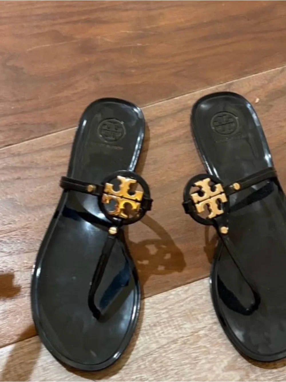 Tory Burch Black Sandal with Gold Logo Medallions